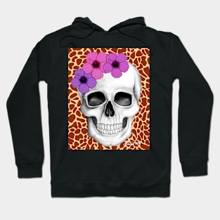 Skull With Flowers (On Giraffe Print Background) Hoodie